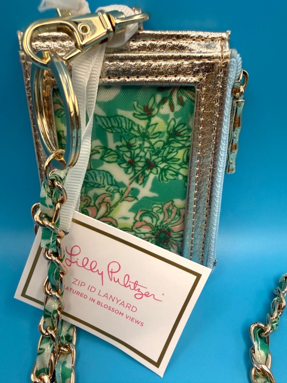 Lilly Pulitzer Metallic Gold Trim Floral ID Lanyard Card Holder - Picture 3 of 8